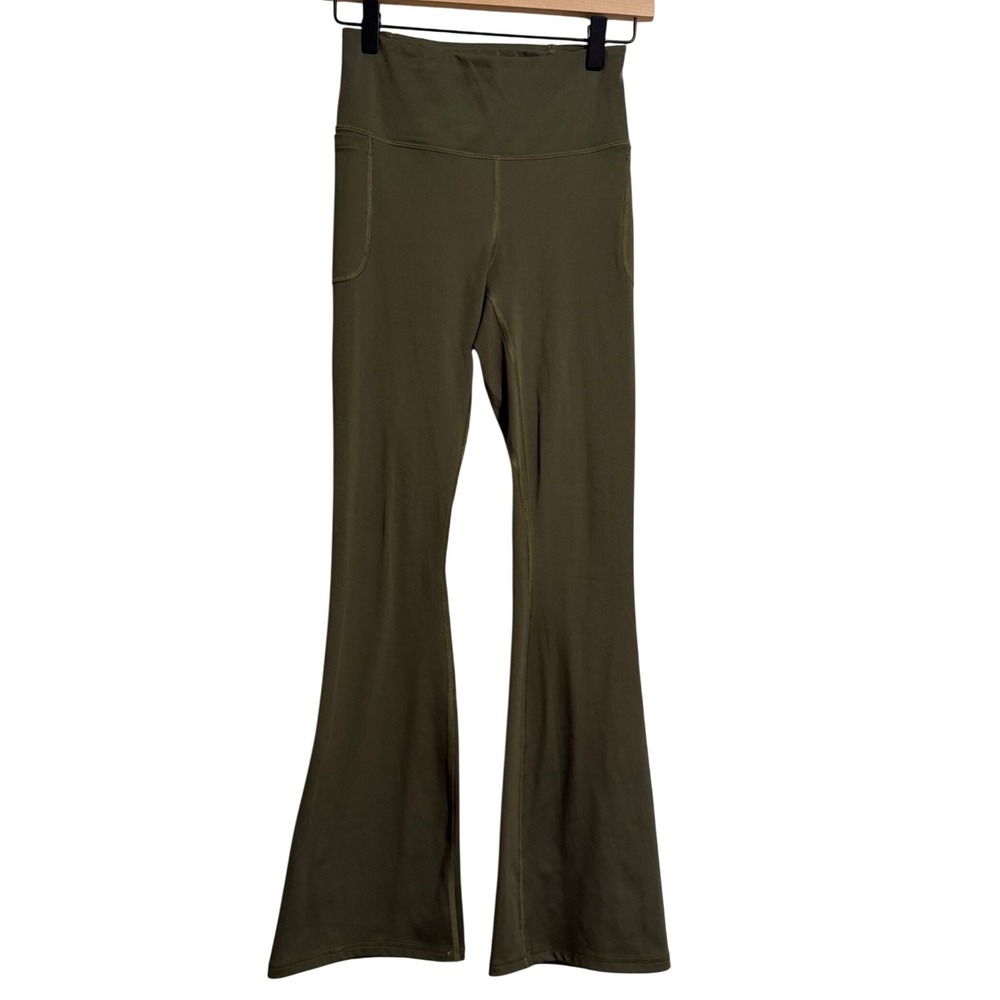 Under Armour Womens High Waisted‎ Flare Leggings Olive Green Side Pockets Small